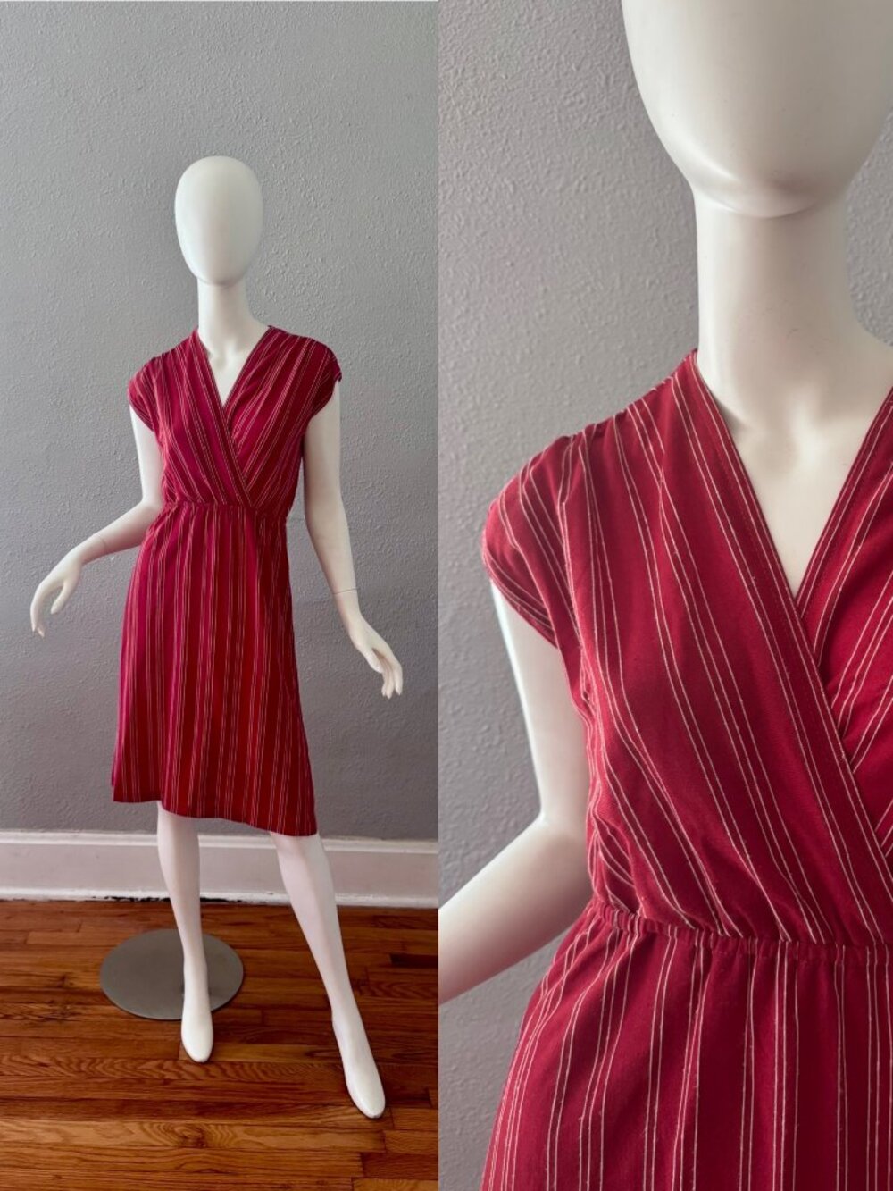 Vintage 70s Burgundy Red Disco Faux Wrap Dress XS/S